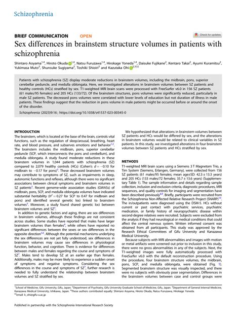 Pdf Sex Differences In Brainstem Structure Volumes In Patients With Schizophrenia