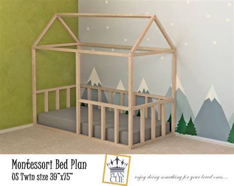 I made this stylish playhouse style floor bed for a toddler to keep their noggins safe should they roll off the bed in the middle of the night. Montessori House Bed Plan, US Twin Size Bed Frame, Easy and Affordable DIY Toddler Floor Bed for ...