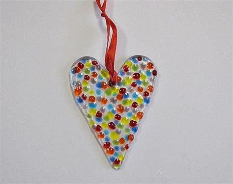 Multicolored Fused Glass Heart Suncatcher Or Christmas Etsy Glass Heart Fused Glass How To