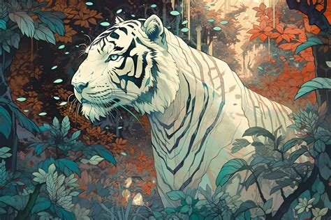 K Nstlerische Illustration The White Tiger Majestic Bengali Royal