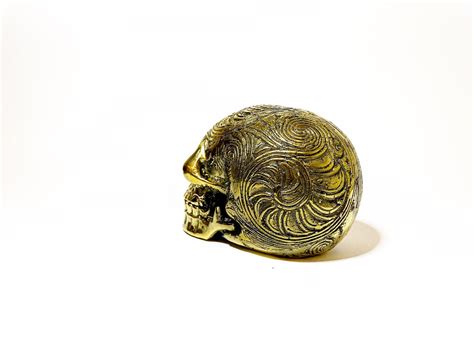 Golden Skull Sculpture Brass Bronze Skull Statue Handmade Etsy