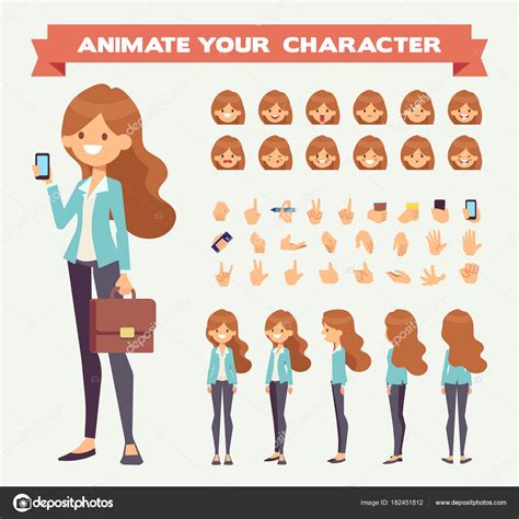 Front Side Back View Animated Character Woman Character Constructor