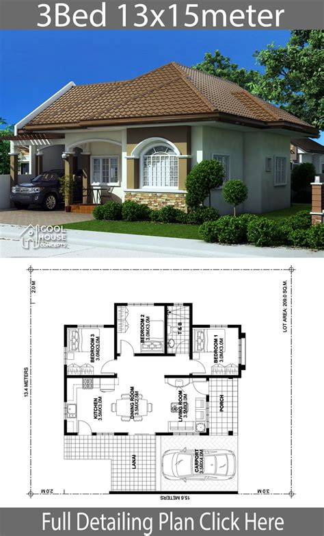 Home Design Plan 13x15m With 3 Bedrooms Home Ideas Bungalow Style