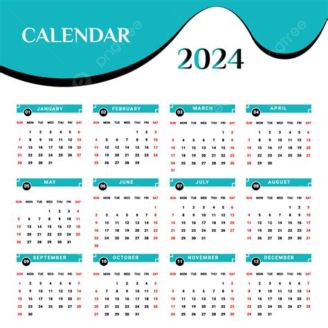 2024 Grün Schwarzer Jahreskalender Mit Einzigartigem Design Vektor