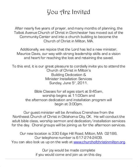 Church Homecoming Invitation Letter