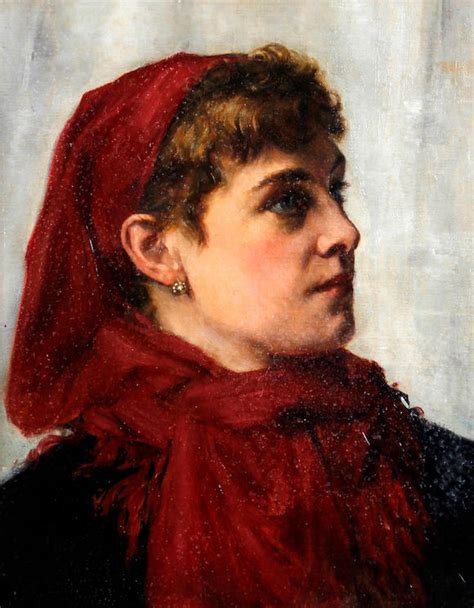 Bonhams John William North British 1842 1924 A Lady Wearing A Red Headscarf