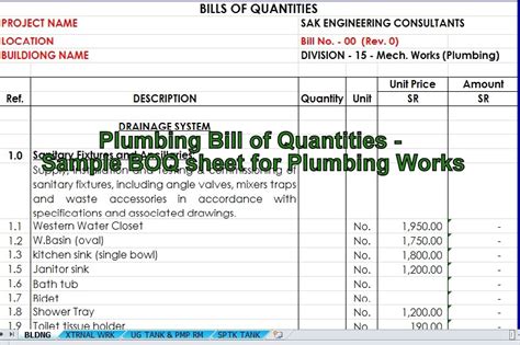 The.xls format is native to microsoft excel. Engineering-xls: Plumbing Bill of Quantities - Sample BOQ sheet for Plumbing Works