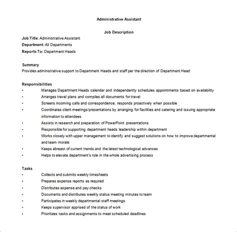 As an administrative assistant, you will support managers and employees through a variety of tasks related to organization and communication. 11+ Office Assistant Job Description Templates - Free ...