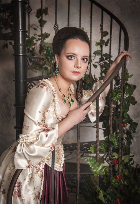 Beautiful Woman In Old Historic Medieval Dress Stock Photo Image Of