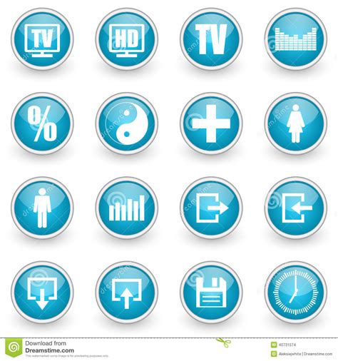 Glossy Circle Web Icons Set Stock Illustration Illustration Of