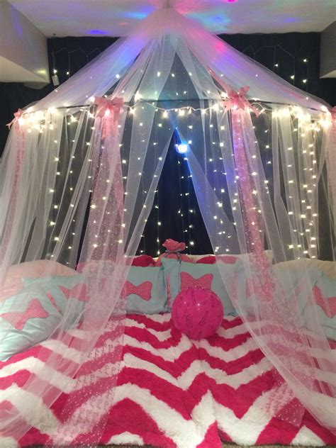 Girl S Sleepover Birthday Party Tent Done With Lights Tulle Ribbons And Tons And Tons Of