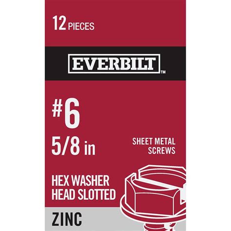 Everbilt 6 X 58 In Slotted Hex Head Zinc Plated Sheet Metal Screw