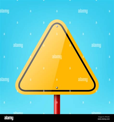 Vector Yellow Blank Triangle Road Sign Frame Icon Closeup On Blue