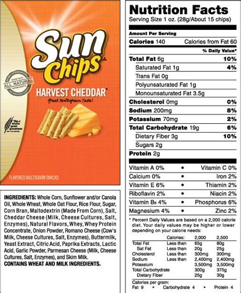 Sunchips Harvest Cheddar Flavored Multigrain Snacks Chip Packaging