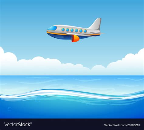 A Commercial Plane Flying Over Sea Royalty Free Vector Image