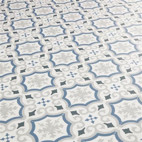 Spanish Tile Effect Cushion Vinyl Flooring Blue And Grey Adriana