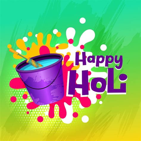 Free Vector Happy Holi Color Water Bucket And Pichkari Card