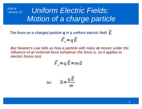 Uniform Electric Fields Motion Of A Charge Particle