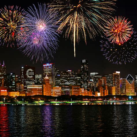 Chicago Cubs 2016 World Series Championship Skyline With Fireworks