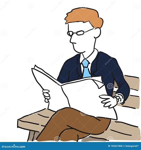 Illustration Of Businessman Read Newspaper Vector Hand Drawn Stock