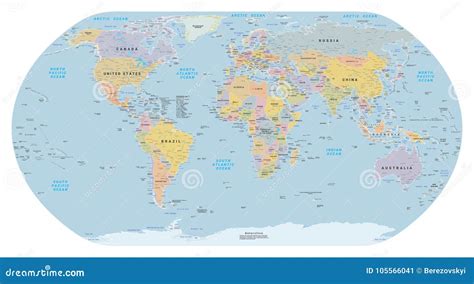 Highly Detailed Political World Map Eps 10 Vector Stock Vector