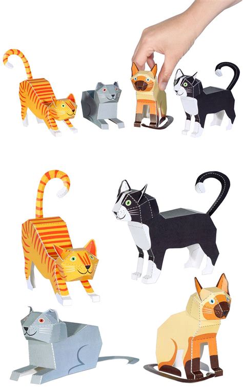 Cats Paper Toys Diy Paper Craft Kit 3d Paper Animals 4 Etsy Paper