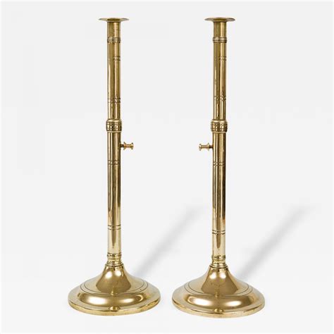 Pair Of Antique Brass Pulpit Candlesticks