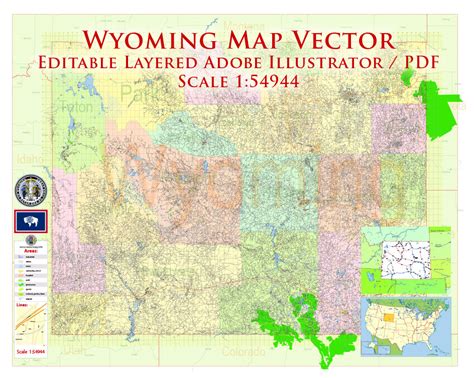 Wyoming State Us Map Vector Exact State Plan High Detailed Street Road
