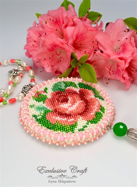 Pendant Rose Romance Bead Embroidered Pendant Embroidery Flowers