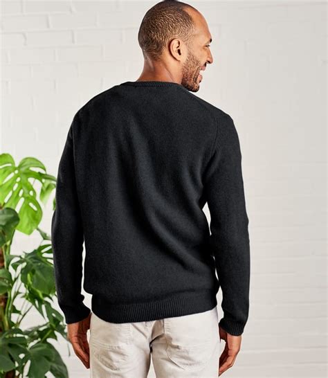 Black Pure Lambswool Knitted Crew Neck Jumper Woolovers Uk