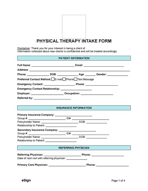 Free Physical Therapy Intake Form Pdf Word