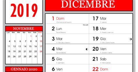 Calendario Calendario Mensile Dicembre 2019