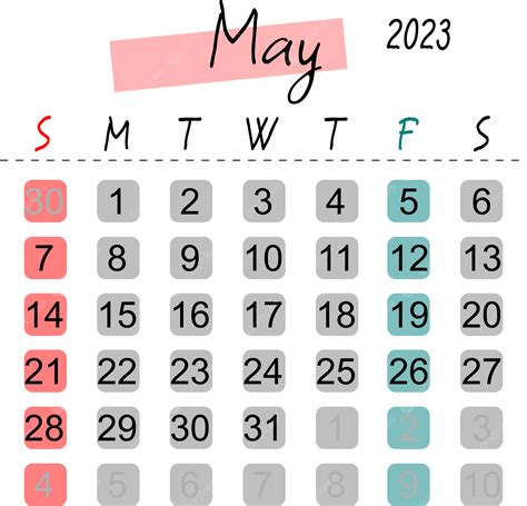 Calendário Maio 2023 Com Várias Cores Png Calendário 2023 Maio Fofa