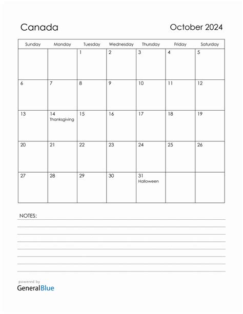 October 2024 Canada Calendar With Holidays