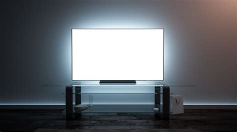 Blank White Tv Screen Interior In Darkness Mockup Electronic World Tv