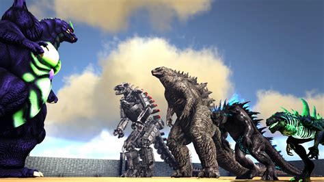 Super Godzilla Vs Team Godzilla Ark Battle Youtube