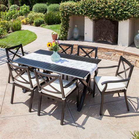 Noble House Black 7 Piece Aluminum Rectangular Outdoor Dining Set With