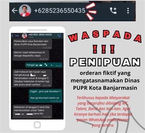 Waspada Modus Penipuan Mengatasnamakan Dinas Pupr Banjarmasin Sumber