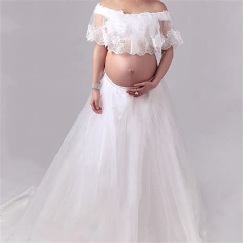 Maternity Dress Lace White Maternity Photography Prop Fashion Photo Shoot Clothes For Pregnant