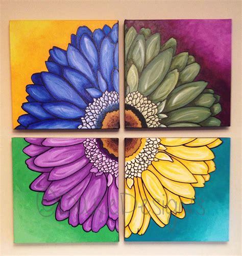 4 Piece Wall Art Acrylic Flower Painting Hand Painted Floral Etsy In