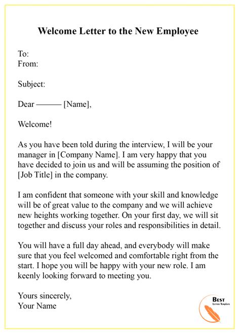 Welcome Letter Template Format Sample And Example