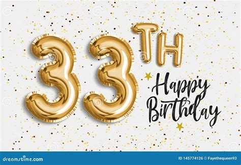 Happy 33th Birthday Gold Foil Balloon Greeting Background Stock