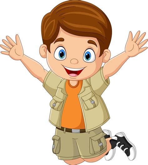 Cartoon Happy Little Boy Jumping And Waving Hand 9339968 Vector Art At
