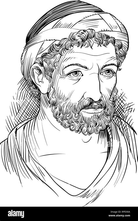 Pythagoras Portrait In Line Art Illustration He Was Greek