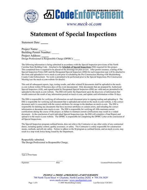 Statement Of Special Inspections