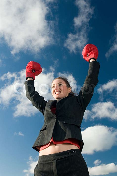 Businesswoman Wearing Boxing Gloves Stock Image Colourbox