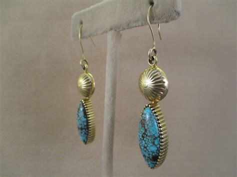 Turquoise Kt Gold Earrings Native American Jewelry