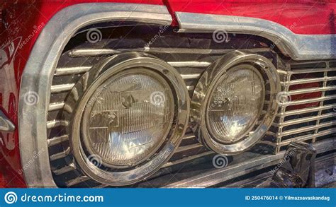 Old And Classic Car Front View And Round Headlights Editorial Stock