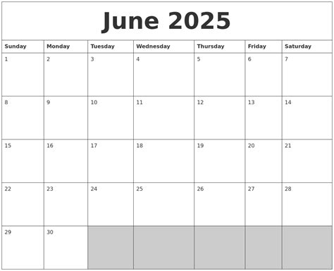 Calendar June 2025 To June 2025