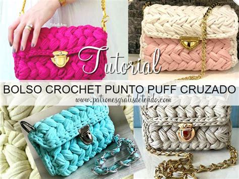 Bolso Trapillo Punto Puff Cruzado Diy Tutorial Rosas A Ganchillo